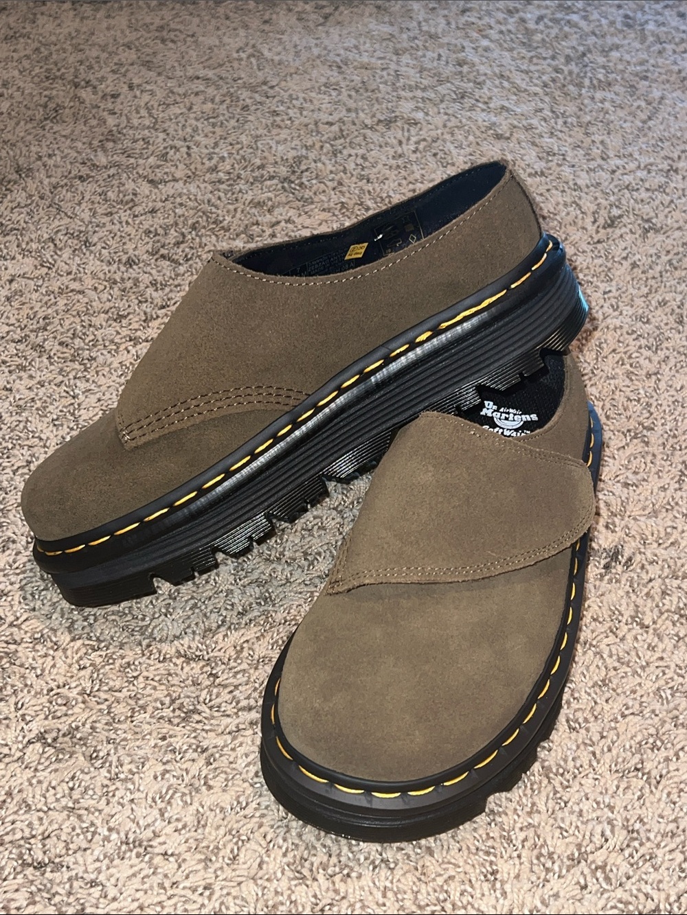 Dr. Martens Zebzag Olive Suede Slingback Clog Mules NWOT Size Men's 6  Wmn 7.5 8